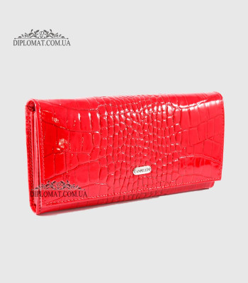 Кошелек женский CANPELLINI 2037 Классический На прямую купюру На кнопке P142 RED LACK CROCO Красный