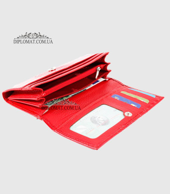 Кошелек женский CANPELLINI 2037 Классический На прямую купюру На кнопке P142 RED LACK CROCO Красный