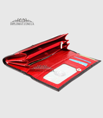 Кошелек женский CANPELLINI 2037 Классический На прямую купюру На кнопке P8 BLACK red REPTILE Черный с красным