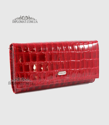 Кошелек женский CANPELLINI 2037 Классический На прямую купюру На кнопке P417 RED LACK CROCO Красный