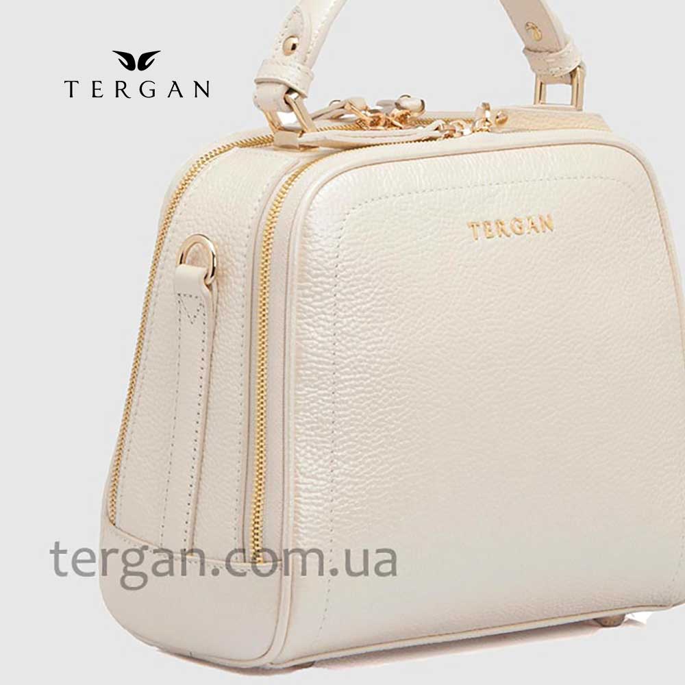 Сумка Сундук женская Кожаная TERGAN 79135  BEJ PERLA MIMOZA Белый