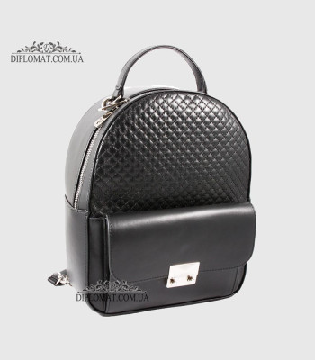 Рюкзак женский VALIENTE 1055 с одним накладным карманомSHANTAL Black PRADA Black