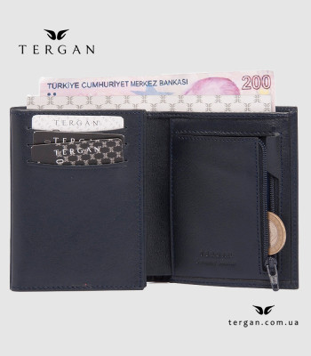 Портмоне мужское TERGAN 1430 Кожаное ВертикальноеLACIVERT RUSTIC Синий